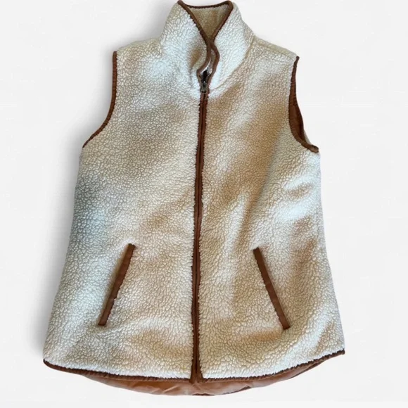 Old Navy Cream Sherpa Vest with Brown Trim - Picture 4 of 4